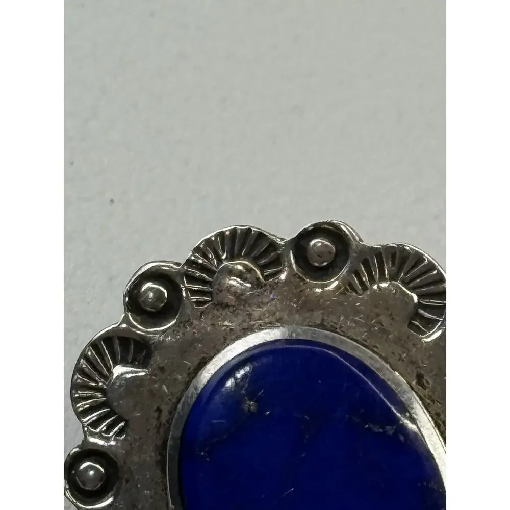 SAUL TM-142 Sterling Silver Pierced Earrings Mexico Vintage Lapis (posts not ss)